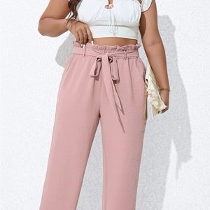 NWOT Iris Frenchy Plus Paperbag Waist Belted Straight Leg Pants size L